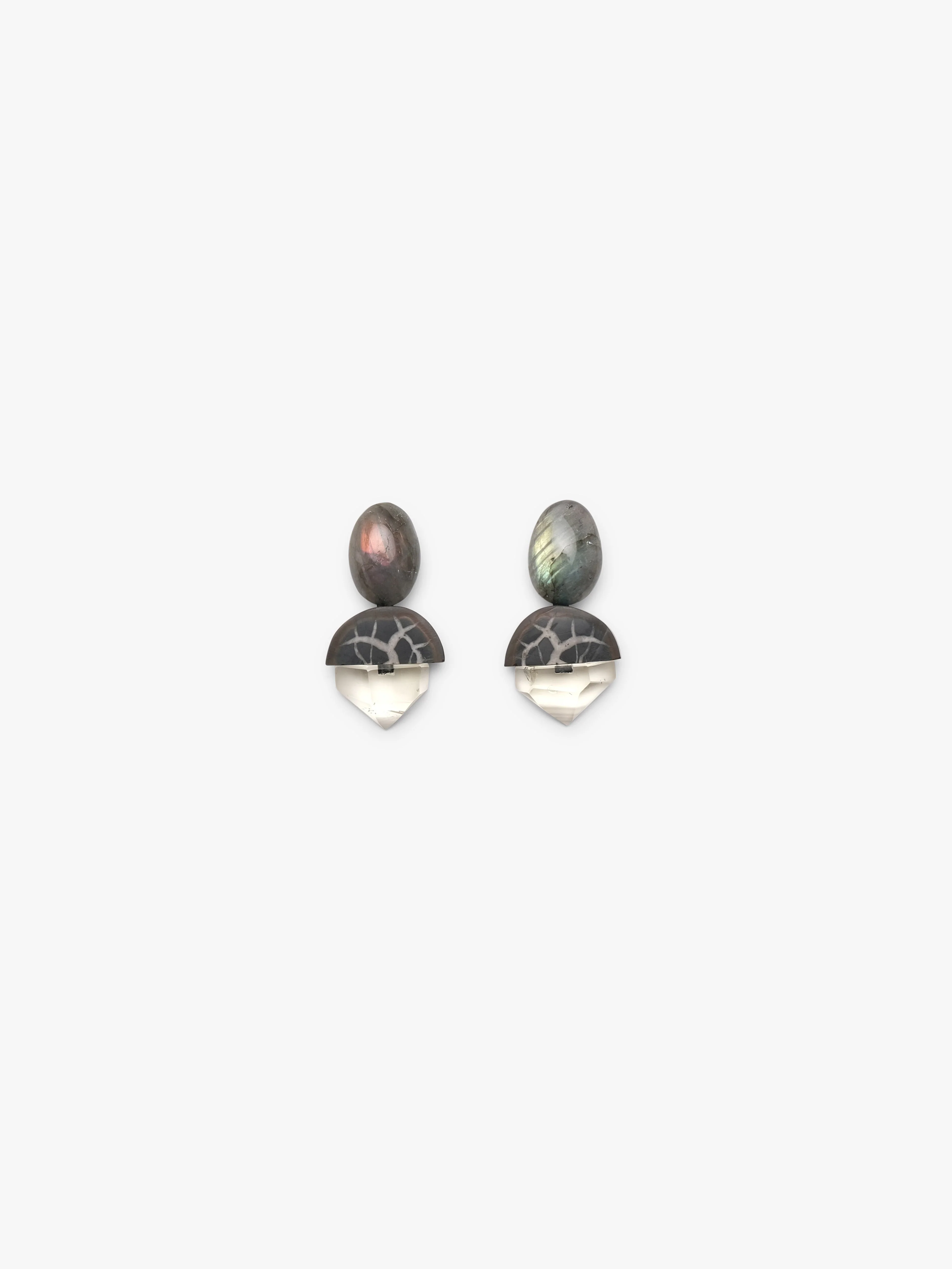 Earrings: labradorite, septarian stone, citrine