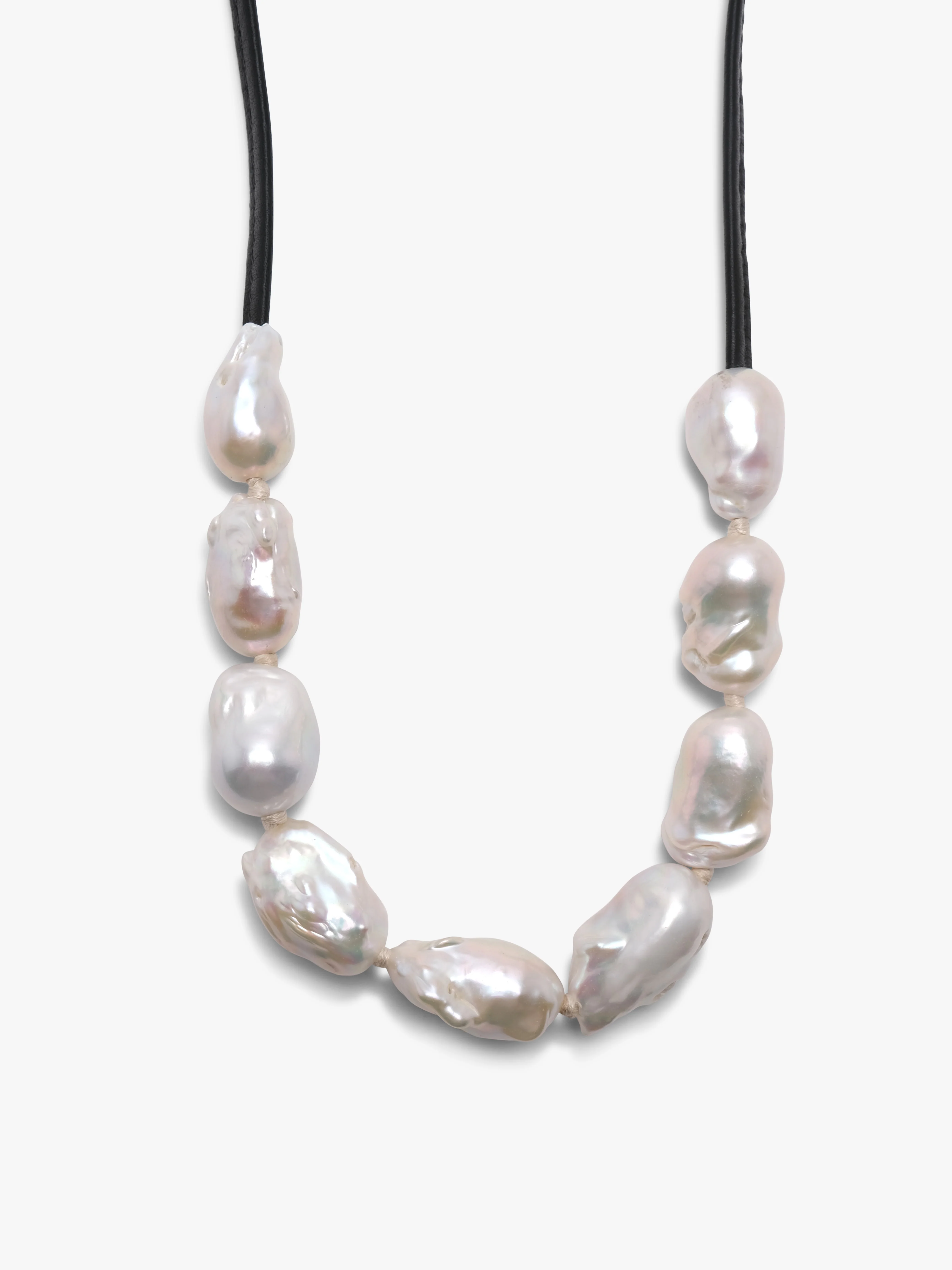 Orée necklace: leather, baroque pearls - Image 3