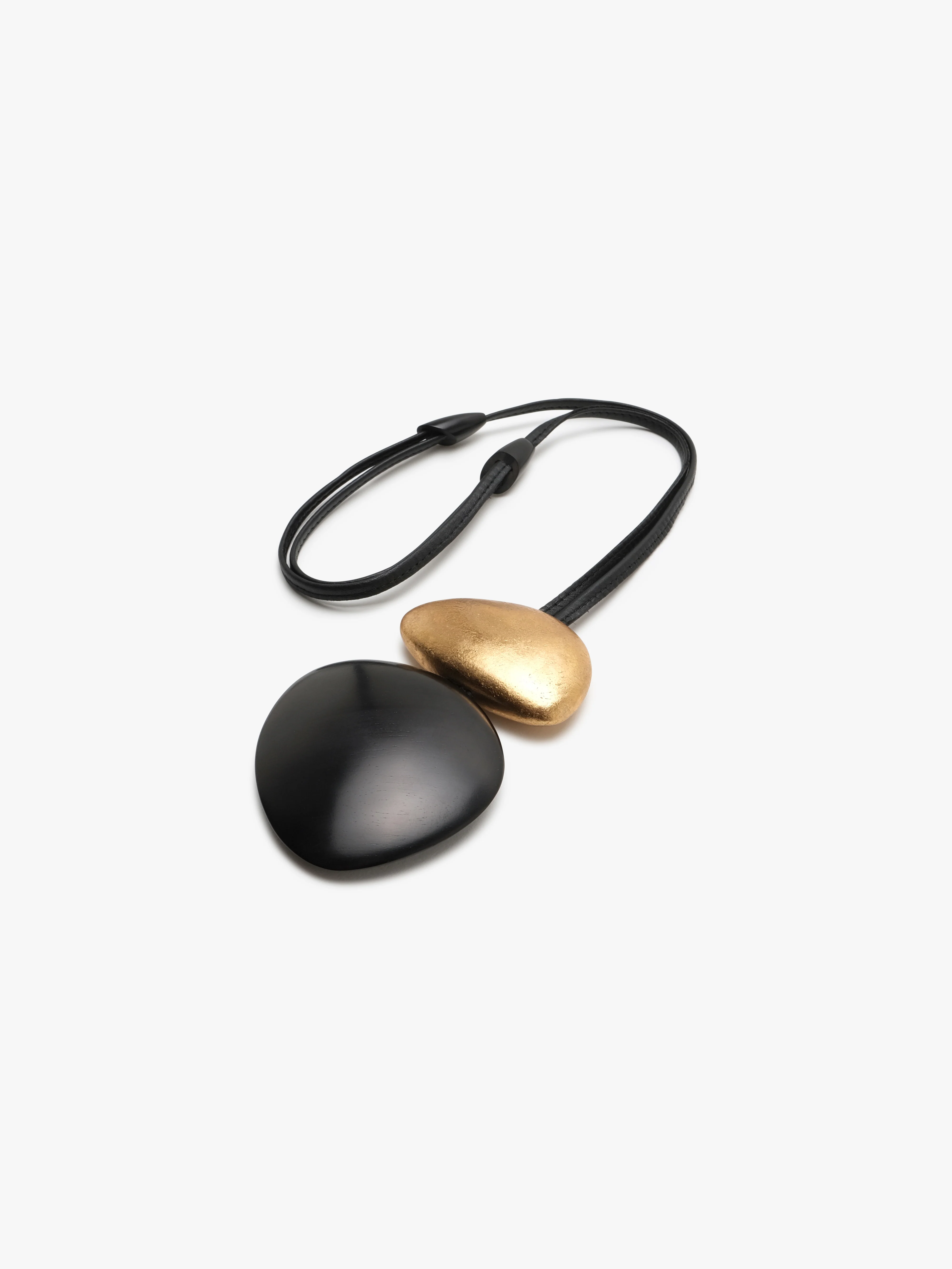 Akita pendant: acacia, goldfoil, leather - Image 3