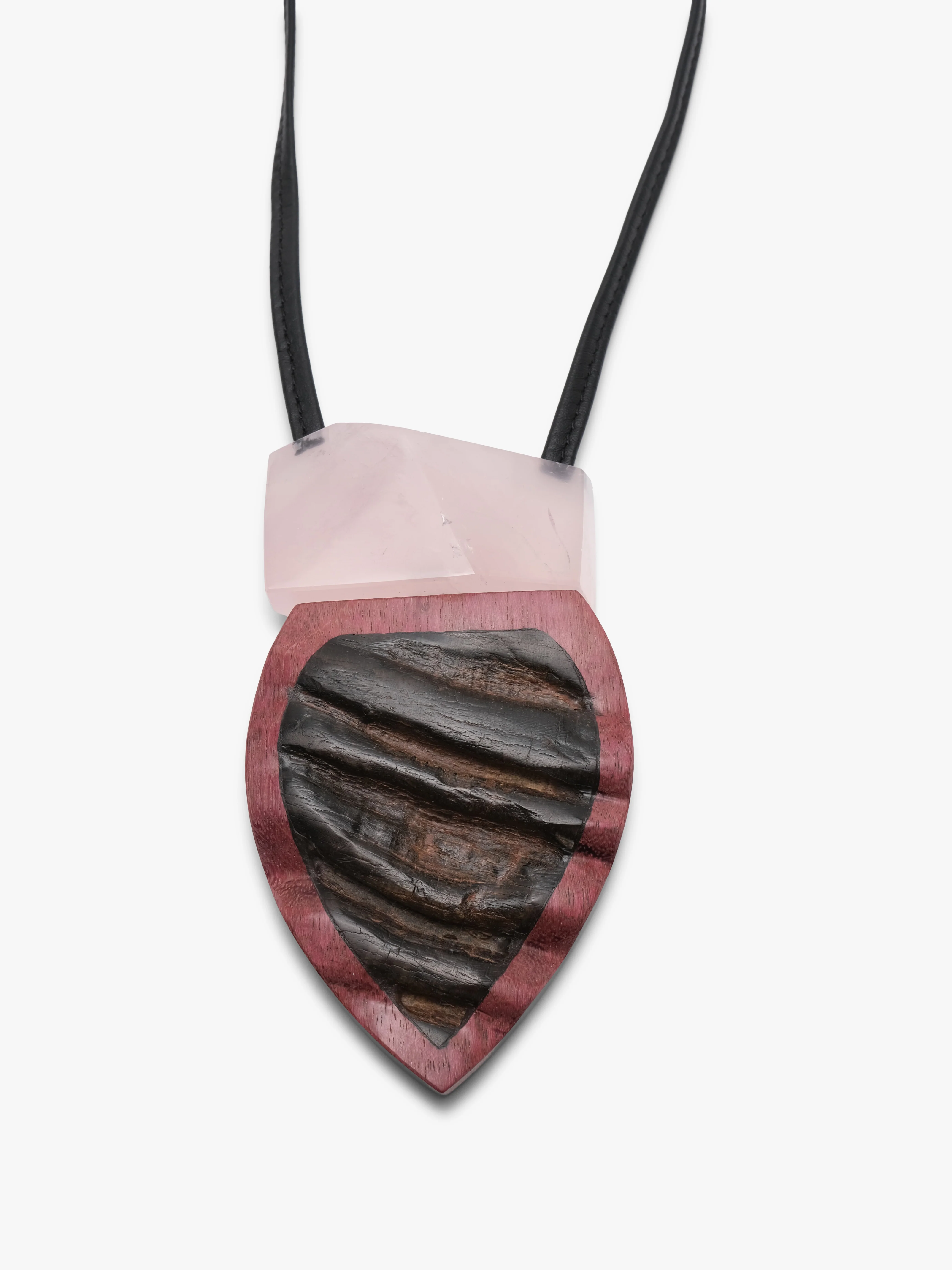 Pendant: horn, rosequartz, amaranth - Image 3