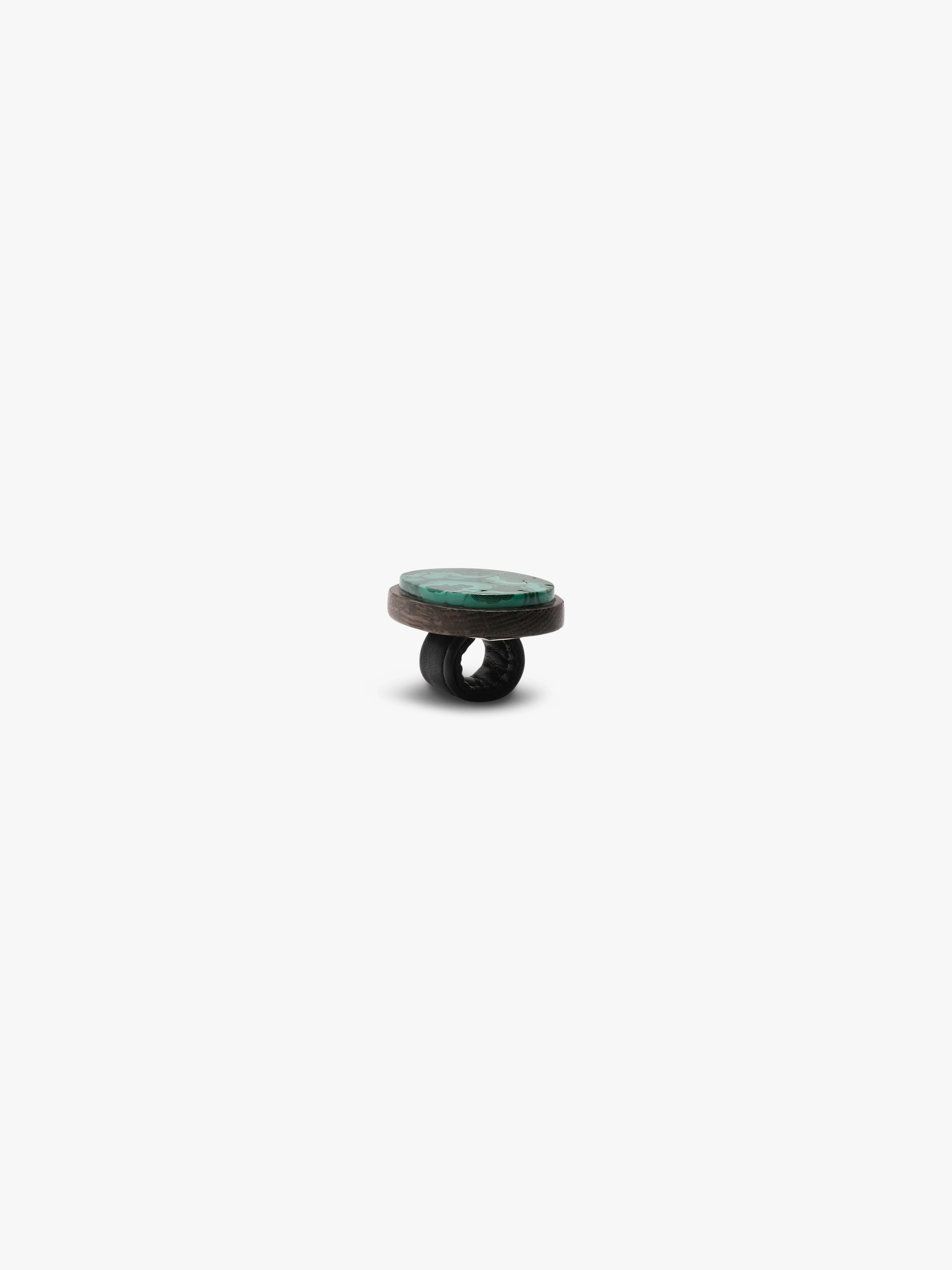 Ring: malachite, bog oak, leather - Image 3