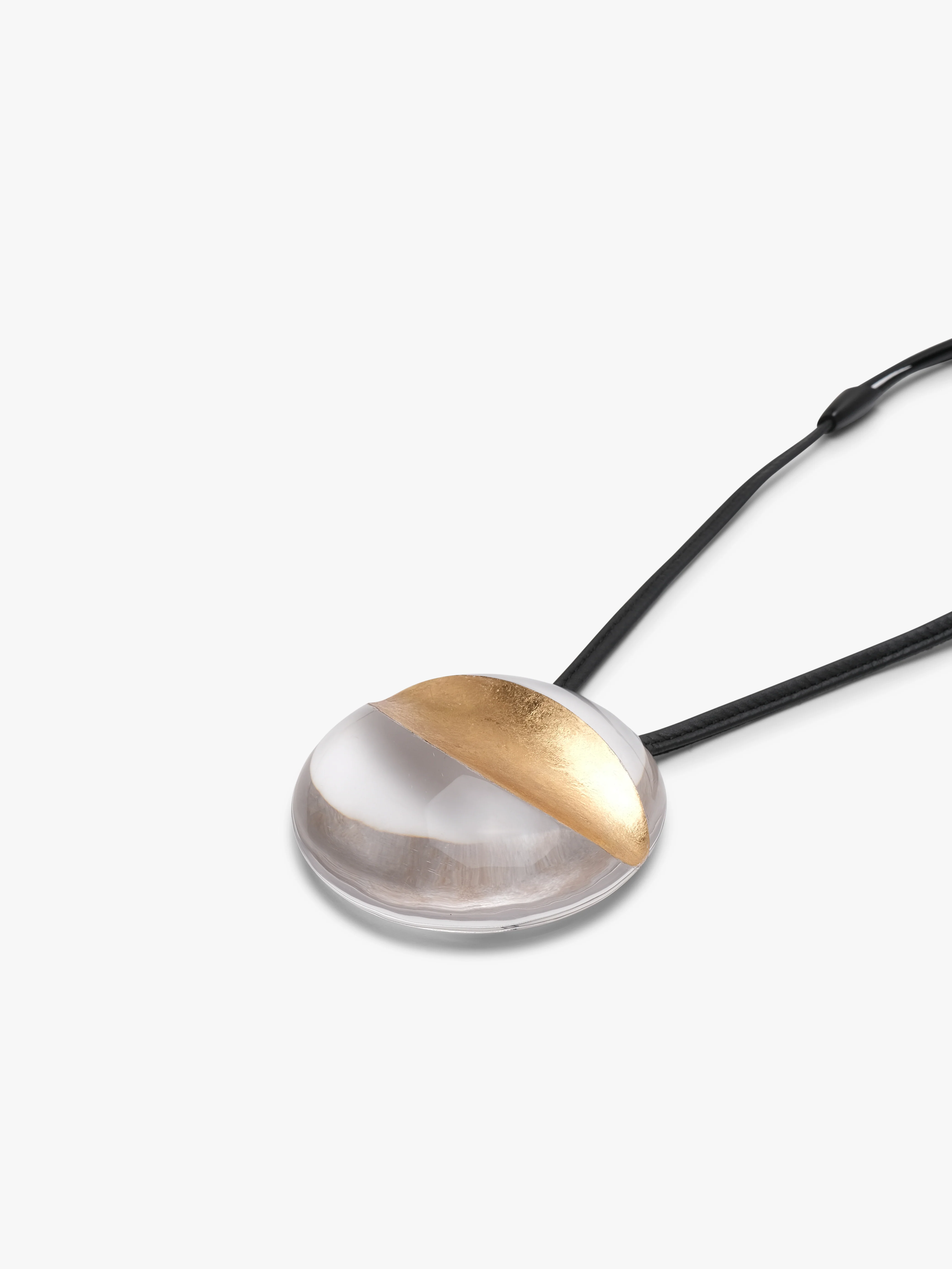 Isola pendant: greencast acrylic, leather, goldfoil - Image 6
